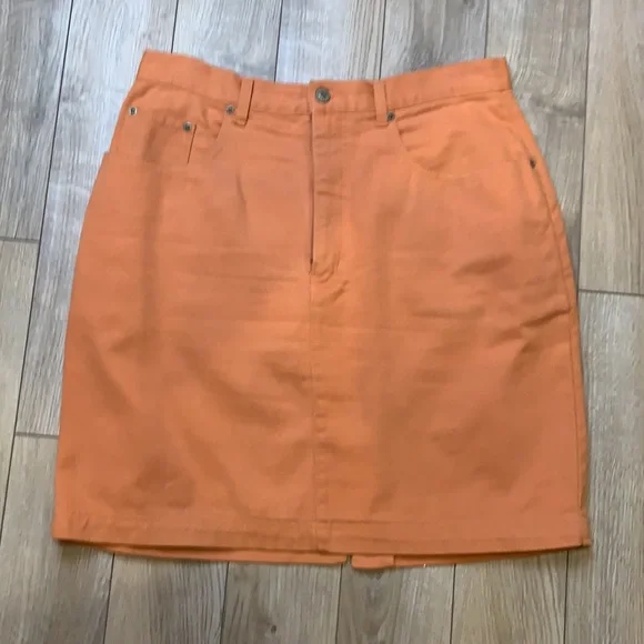 NY & Co 5-Pocket Denim Pencil Skirt Back Split Orange Women’s 14 - Picture 2 of 9